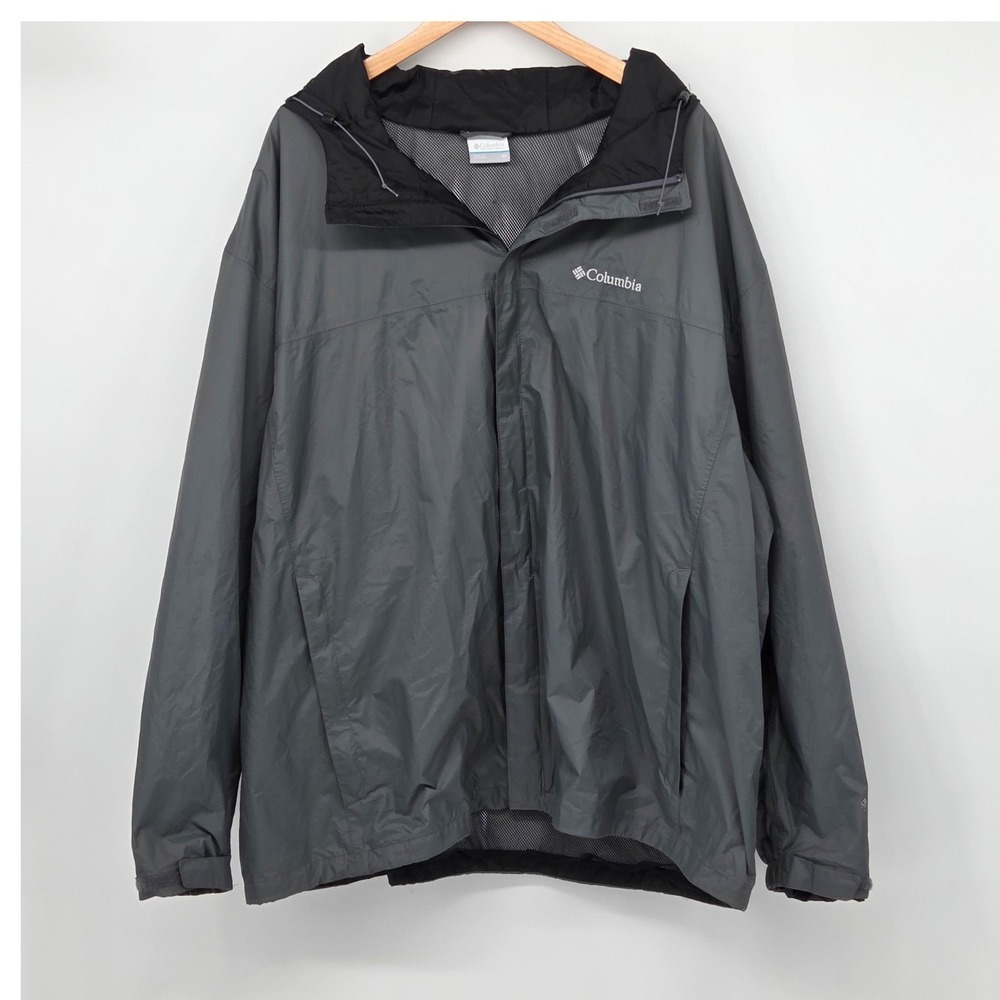 Columbia Omni-Tech Mens 4X Gray Hooded Waterproof Windbreaker Rain Packable